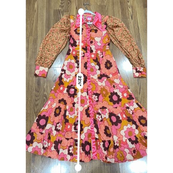 CELIAB retro Satin Monte Rosa Floral Button-Front Tiered Midi Sun Dress XS - Picture 5 of 12